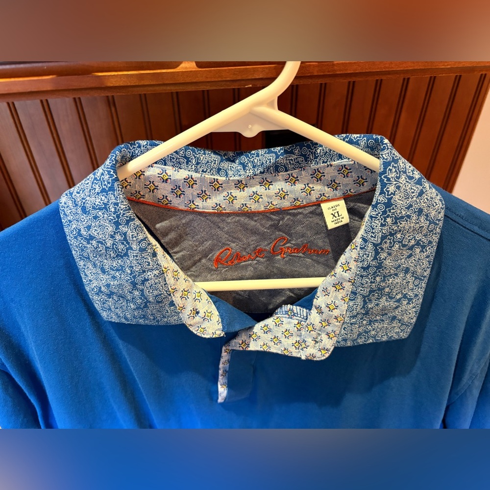 Robert Graham Vibrant Blue Polo with‎ Patterned Collar - Picture 4 of 8